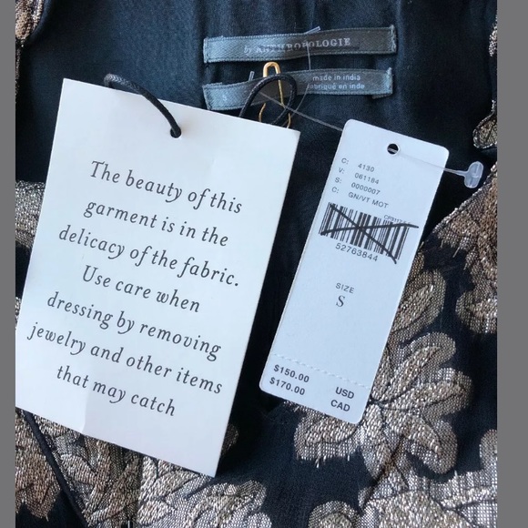 New Anthropologie Gold Foil Metallic Tunic Dress Size Small - Picture 7 of 9